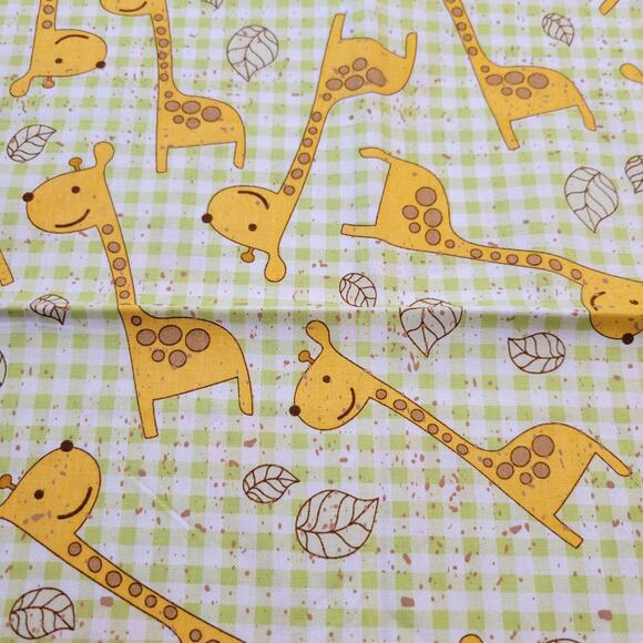 Cotton Fabric Yellow Giraffes Green Gingham 18"x44" JoAnn Baby Nursery - Picture 5 of 8